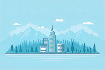 Cityscape, mountains, winter, illustration, tranquil, urban, design, background, website