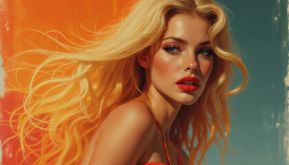 portrait of a girl with beautiful face and makeup, on abstract color background, romantic mood