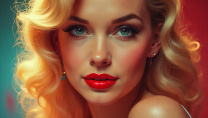 Fototapeta premium portrait of a girl with beautiful face and makeup, on abstract color background, romantic mood