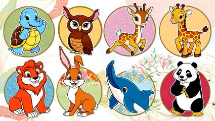 animal character sticker vector design