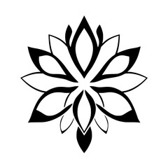 A Black and White, symmetrically-balanced flower with nine petals, presented on a white background.