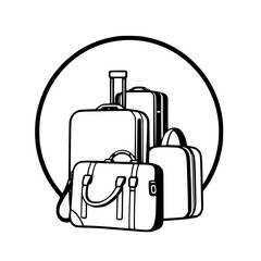 Travel Luggage in a Circular Frame: An illustration depicting a suitcase travel set.