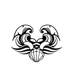 Stylized symmetrical ocean wave illustration with a seashell, reminiscent of a minimalist art piece.