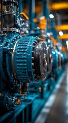 Fototapeta premium An image capturing the intricate details of industrial components within a modern factory, demonstrating the synergy of design, function, and engineering precision in manufacturing.
