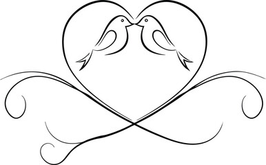 Two Birds Kissing Inside Heart Shaped Romantic Design