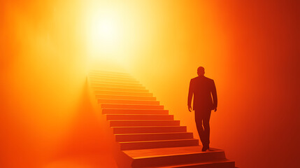 Man steps up the endless ladder into the light. Endless Staircases. Illustration