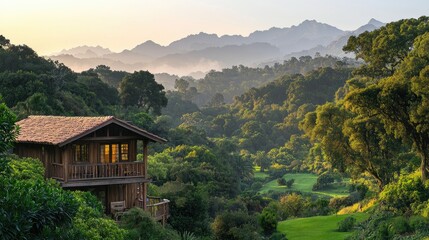 Mountain View Cabin Lush Green Valley Landscape