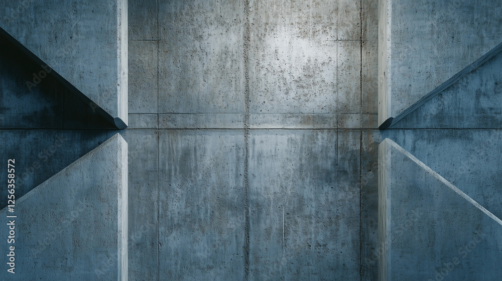 Poster concrete architecture with geometric patterns and textures in a modern setting illuminated by soft l