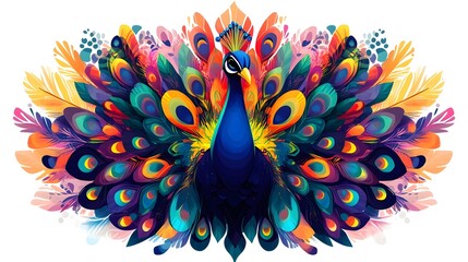 Obraz premium Vibrant Peacock with Colorful Feathers Fanning Out Ornate Display