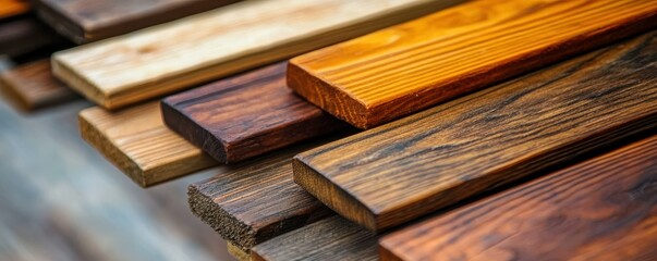 Fototapeta premium Assorted wooden planks showcasing various textures and finishes