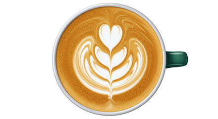 Top View Latte Art Coffee Showing Heart Shape on Transparent Background