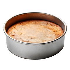 Freshly Baked Cake in Round Pan with Transparent Background