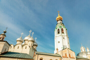 Vologda Kremlin. View of St. Sophia Cathedral and the bell tower from the courtyard.