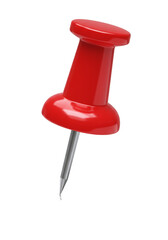 Red pin with a sharp metal tip and a glossy round head is commonly used for marking locations or securing papers isolated on a transparent background