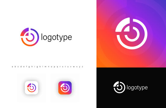 Circular logo with segments forming digital target, symbolizing precision, strategy, technology. Ideal for IT, radar systems, searching technology, blockchain, cybersecurity, fintech. Vector logo