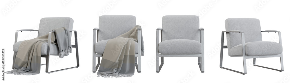 Poster armchair set isolated on transparent background. 3d render. 3d illustration.