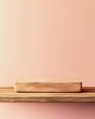 Wooden slab on a minimalist table with soft pink backdrop for elegant product display