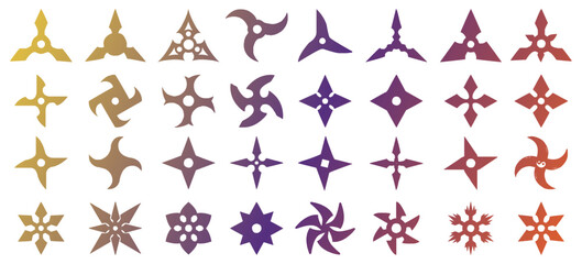 Shuriken icon sheet. Japanese ninja icon collection