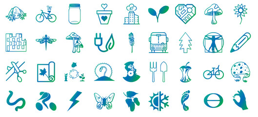 Sustainable energy icon sheet. Green house icon collection