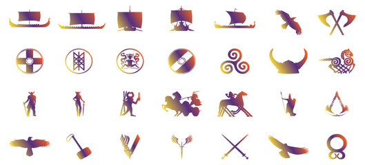 Scandinavian icon collection. Viking icon sheet