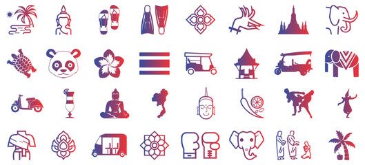 Thailand culture icon collection. Thailand travel icon sheet