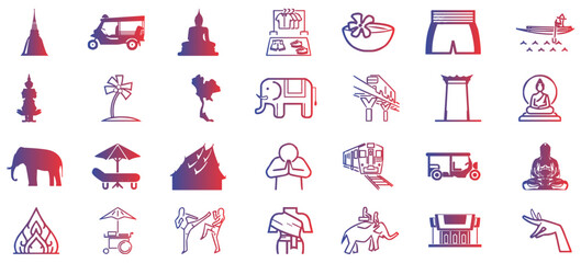 Thailand culture icon collection. Thailand travel icon sheet