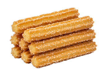 Crispy churros coated in sugar with a golden-brown texture and a soft fluffy inside perfect for a sweet snack isolated on a transparent background