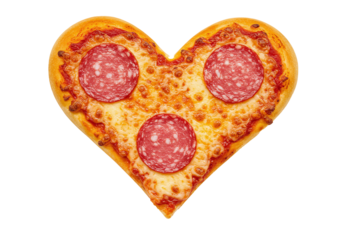 Heart Shaped Pizza Slice with Salami and Melted Cheese, Isolated on a Transparent Background