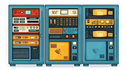 Naklejka premium Retro Style Computer System Rack Servers