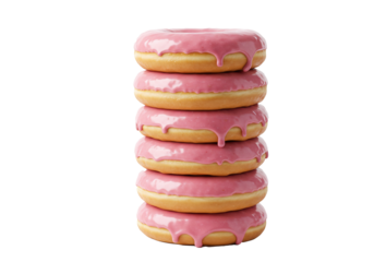 mini Delicious Stack of Pink Glazed Donuts with a Shiny Frosting Layer, Perfectly Isolated on a Transparent Background