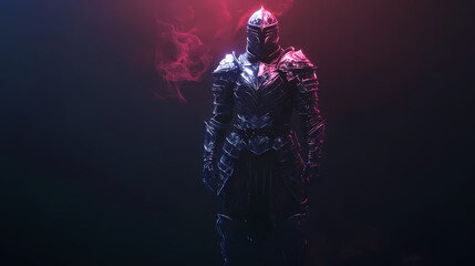 Epic knight in full armor isolated on a luminescent high-quality with a majestic and heroic presence. Ethereal Armor. Illustration
