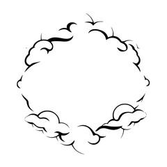 Black-and-White cloud illustration, circular cloud frame.