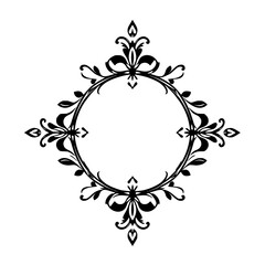 Intricate ornate black frame on a white background with circular design and ribbon-like elements.