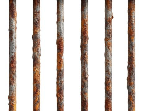 prison metal bars old weathered isolated transparent background 