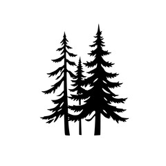 Silhouetted Conifers on White Background