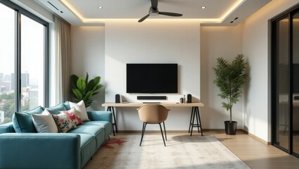 Fototapeta premium Modern and spacious home office