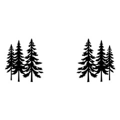 Obraz premium Silhouette of Pine Trees on a White Background, Black and White Abstract.