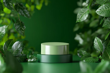 green colors and leaves product podium mockup 