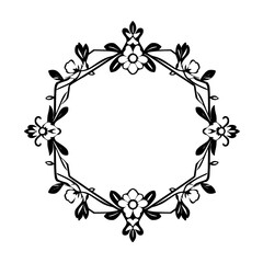 Decorative monochrome frame of stylized flowers with floral elements, geometric shapes, and delicate details.