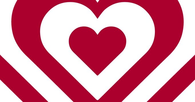 Moving hypnotic Heart in fast motion. Seamless Psychedelic hearts for Valentines day concept or festive day. White and red color
