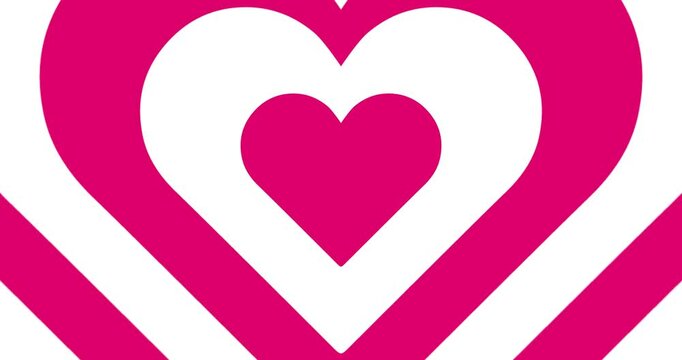 Moving hypnotic Heart in fast motion. Seamless Psychedelic hearts for Valentines day concept or festive day. White and magenta color