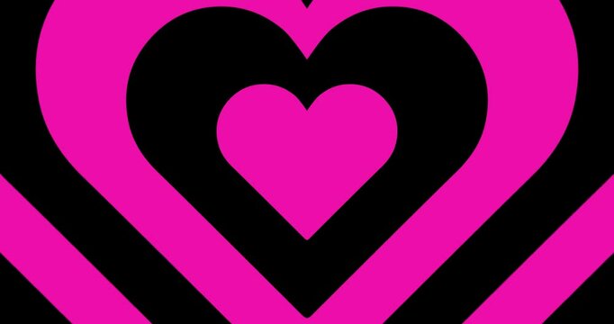 Moving hypnotic Heart in fast motion. Seamless Psychedelic hearts for Valentines day concept or festive day. Black and pink color