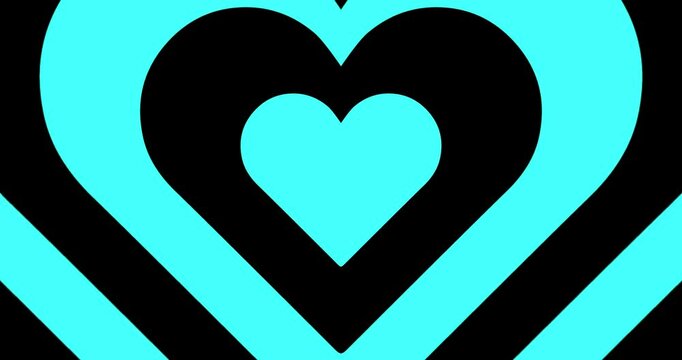 Moving hypnotic Heart in fast motion. Seamless Psychedelic hearts for Valentines day concept or festive day. Black and blue color