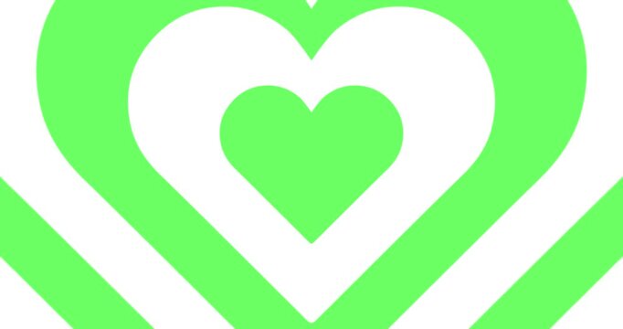 Moving hypnotic Heart in fast motion. Seamless Psychedelic hearts for Valentines day concept or festive day. White and green color