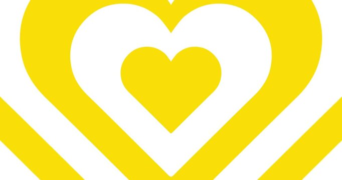 Moving hypnotic Heart in fast motion. Seamless Psychedelic hearts for Valentines day concept or festive day. White and yellow color