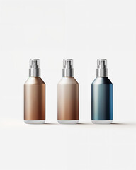 Naklejka premium Stylish spray bottles arranged on a minimalistic surface with a clean background in modern design