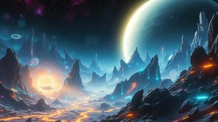 Fototapeta premium Giant war station on an alien planet
