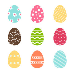 Set of colorful easter eggs isolated on white background.Collection of vivid egg vector graphic illustration.
