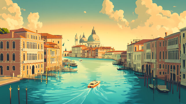 Vintage style venice: captivating canals and historic architecture in timeless charm. Dreamlike Canals. Illustration