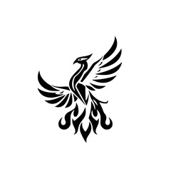 Black and White Phoenix in Flight - Vector Illustration on White Background.